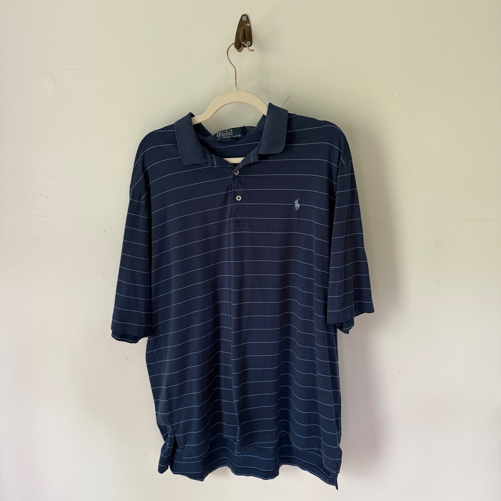 Polo Ralph Lauren Mens XL Navy Blue Striped Pima Cotton Polo Shirt